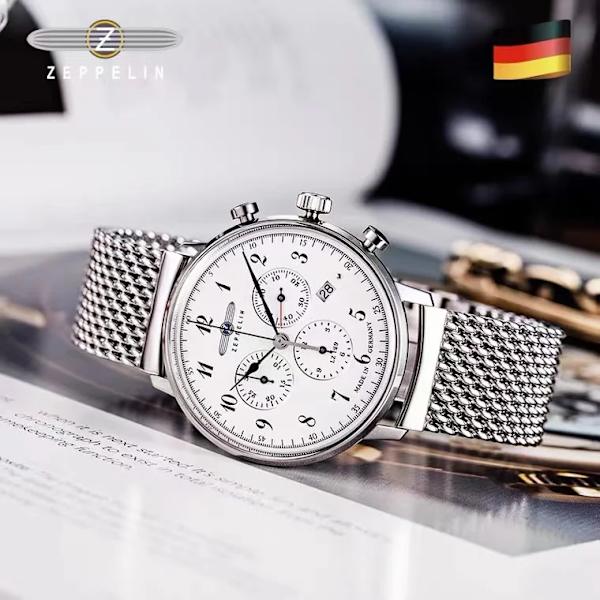 Zeppelin Herrklockor Toppmärke Lyx Vattentät Watch Datumklocka Man Stålband Casual Quartz Watch Herr Sport handled 7086M-3