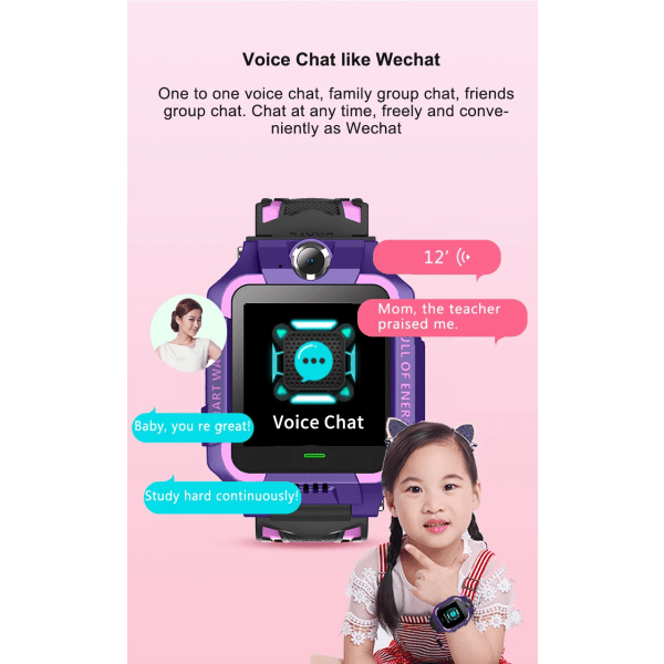 Barn Smart Watch Ny Sim-kort Smartwatch för barn SOS LBS Ring Telefon Kamera Röstchatt Foto Vattentät Pojkar Flickor Present Q19 Pink not Waterproof French Version