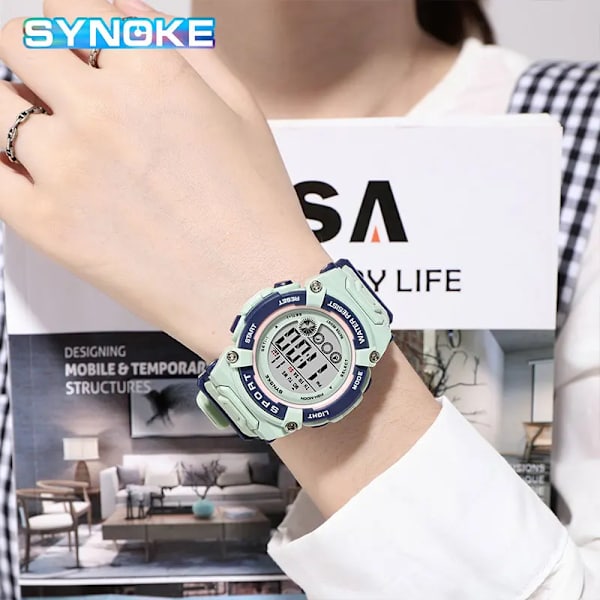 Mode Lyx Dam Klockor 50M Vattentät Utomhussport Elektrisk klocka Multifunktionell Dam Digital Watch reloj hombre white
