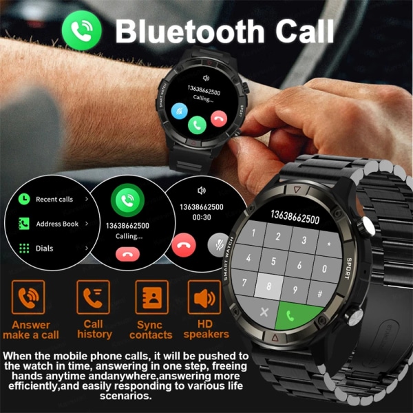 Ny 4G Memory Smart Watch AMOLED 454*454 HD Visa alltid tiden Bluetooth Ring Smartwatch For Herr Huawei TWS hörlurar Black Leather 4GB Memory