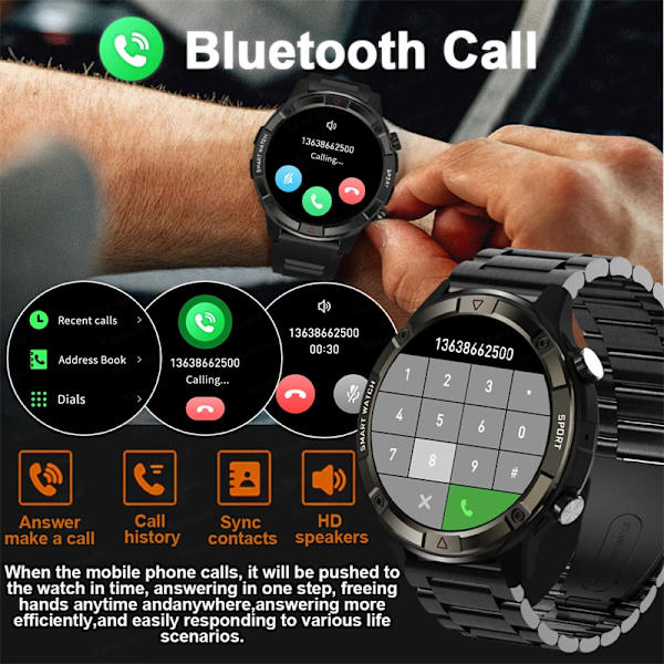 Ny 4G Memory Smart Watch AMOLED 454*454 HD Visa alltid tiden Bluetooth Ring Smartwatch For Herr Huawei TWS hörlurar Dark grey Mesh Belt 4GB Memory
