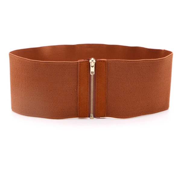 Kvinnor Elastiskt midjebälte Klänning Bältstillbehör Stretch Bred dragkedja Korsett Cummerbund midjeband Klänning Utsmyckning för kvinnor Rem brown
