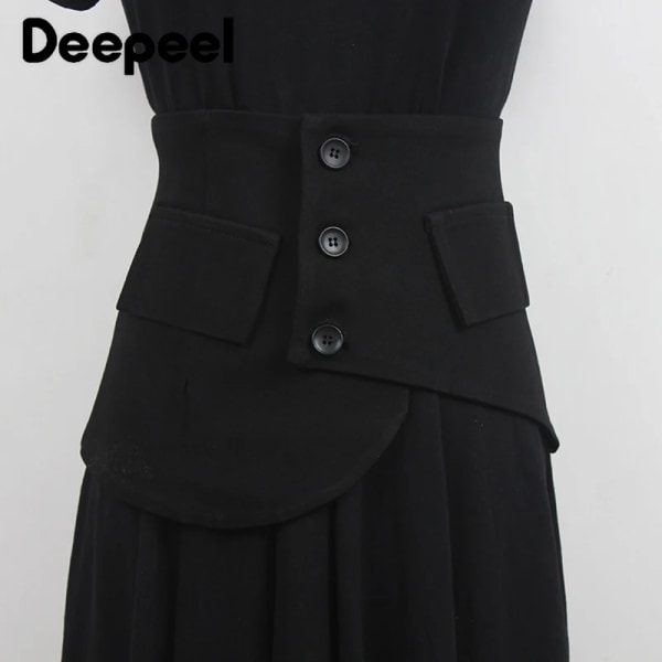 1 st Deepeel 23*68 cm Mode dekorativ korsett för kvinnor, brett midjebälte för skjorta klänning Cummerbund lyxigt designer midjeband CB501-Black-69cm 1Pc