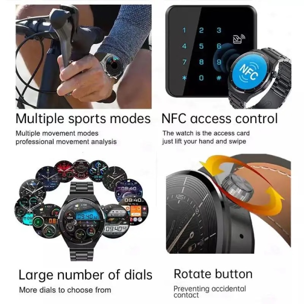Ny watch GT3 Pro Smart Watch Herr NFC Vattentät Sport Fitness Tracker Bluetooth Call Smartwatch Man för HUAWEI Android IOS Silver mesh belt