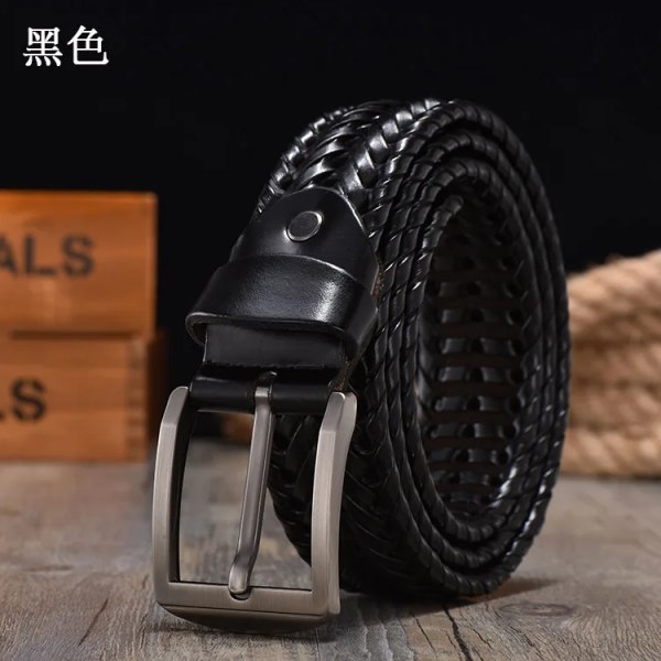 Högkvalitativt 4 cm brett flätat bälte för vävt bälte för män äkta läder koremmar Handstickade designergördelbälten för jeans Style 1 110cm