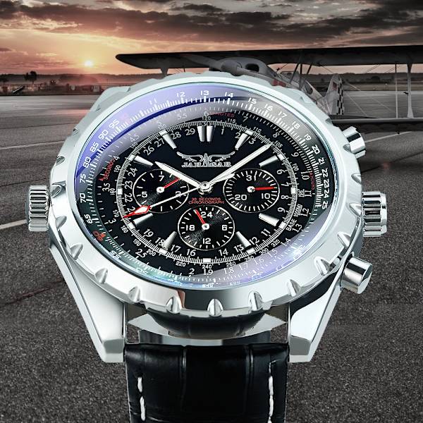 Toppmärke Lyx VINNARE Herr Mekaniska klockor 2017 Automatiska Armbandsur Herr Läderrem 3 Sub-dials 6 visare Reloj Hombre LEATHER BLACK