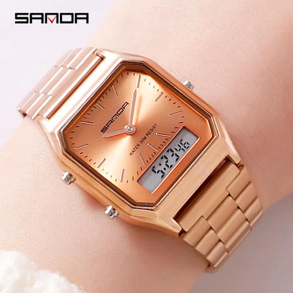 Mode Sanda Märke Klockor Retro rostfritt stål band Digital Display erkek kol saati zegarek damski relogios Armbandsur Silver Blue