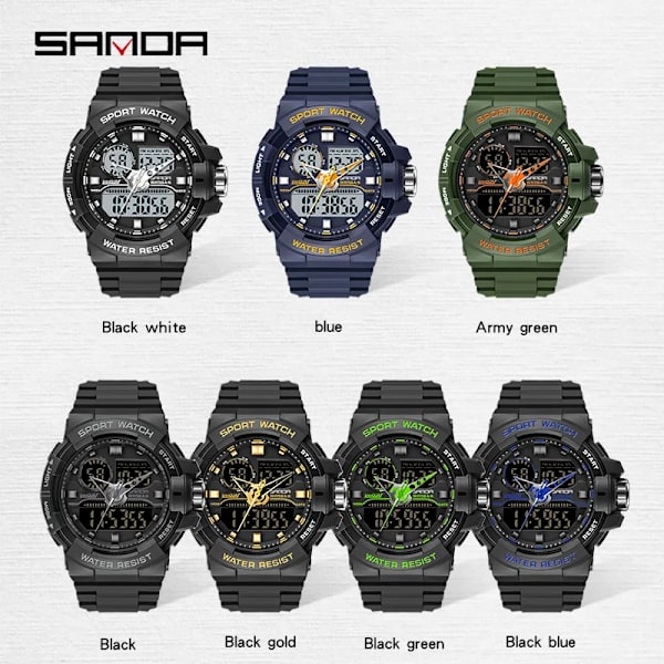 SANDA Vattentät watch Herrklocka LED Digital Quartz Watch Top Märke Lyx Herr G style Luminous Watch Relogio Masculino Black blue