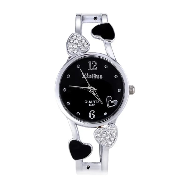 Elegant damarmband i rostfritt stål Armband Flower Lover Heart Armbandsur Watch för kvinnor Kvinnliga Relogios White