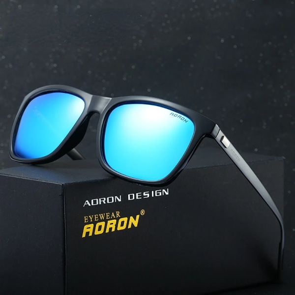 AORON Polarized Solglasögon Herr Klassiska Fyrkantiga Solglasögon UV400 Spegel Aluminium Ben Glasögon Black Black-Black Package 2