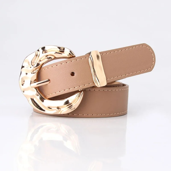 Mode Flerfärgat Pu Läder Kvinna Bälten Jeans Klassisk Retro Guld Runt Spänne Kvinnlig Pin Lyx Punk Gothic Midjeband khaki belt 106cm