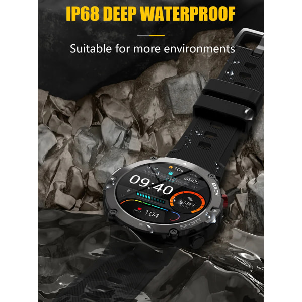 LEMFO LF26 Max Smart Watch Herr Bluetooth Call Smartwatch IP68 Vattentät 360 HD Screen Standby för Android IOS Black silver