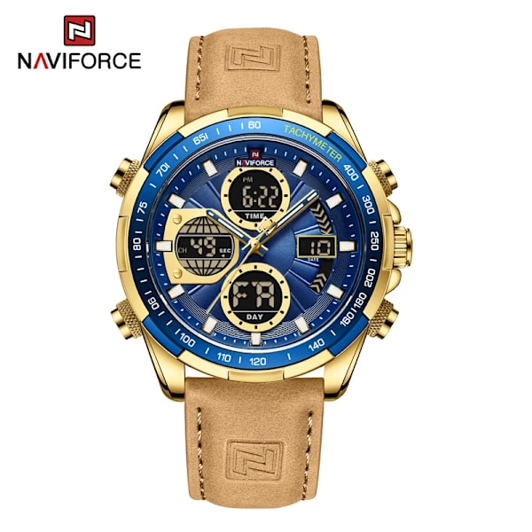 Nya original NAVIFORCE Business Luxury Läder Klockor Herr Sport 3ATM Vattentät LCD Display Watch För Man Quartz Armbandsur GBEYBN