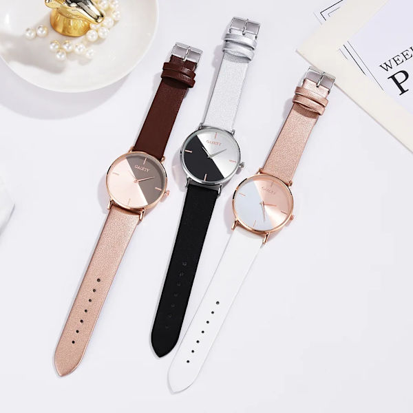 Toppmärke Watch Läder Roséguld Damklocka Lyxdesign Eleganta damklockor Blanda färg Enkelt mode watch Black
