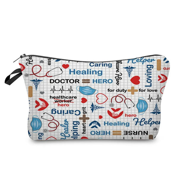 Tecknad Tandläkare Sjuksköterska Print Kosmetikväskor Mode Kvinnor Designer Sminkväska Värmeöverföring Organizer Pennfodral hz4539 Nurse Bag