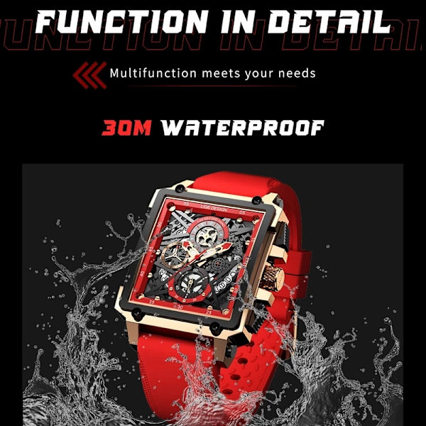 2023 nya LIGE Herrklockor Toppmärke Lyx Hollow Square Watch För män Mode Silikonrem Vattentät Quartz Armbandsur All black