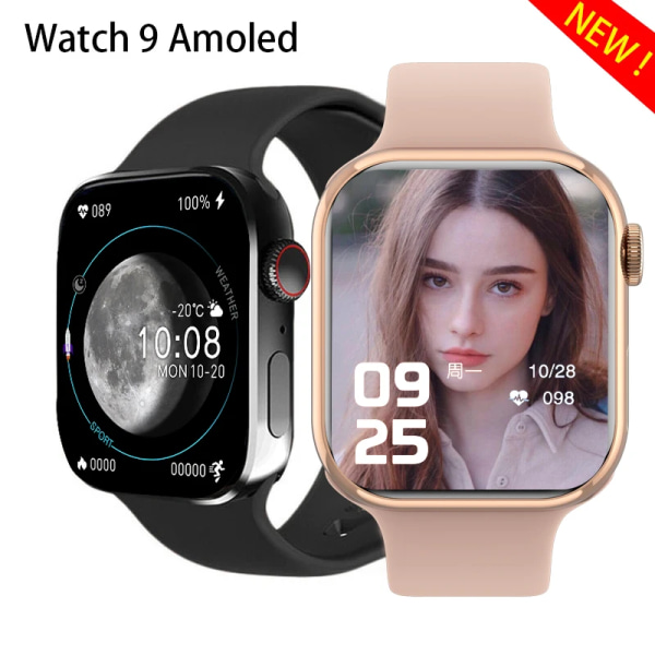 Ny iw9 Amoled Smartwatch Bluetooth Call Herr Sport Fintess klockor Dam Custom Watch Face Series 8 Smart Watch för Apple Watch Black mesh