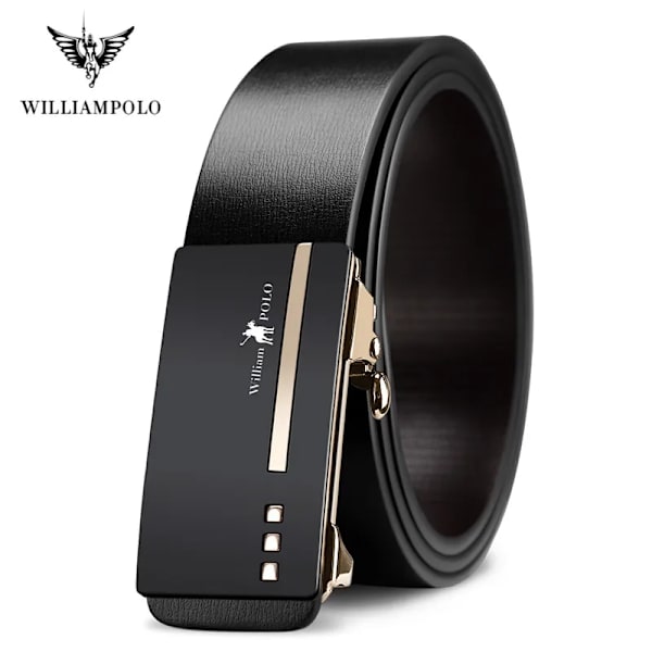WILLIAMPOLO berömda märkesbälte män högsta kvalitet äkta läder lyxdesigner manliga automatiska spännbälten för män 105-130cm Gold-19552 105CM