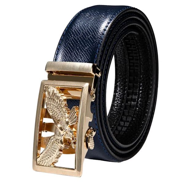 Högkvalitativt märke herrbälten blå koläder Automatiska spännen Spärr midjeband Bälte för män Klänning Jeans Kostym Byxor Present 2199DME 130cm