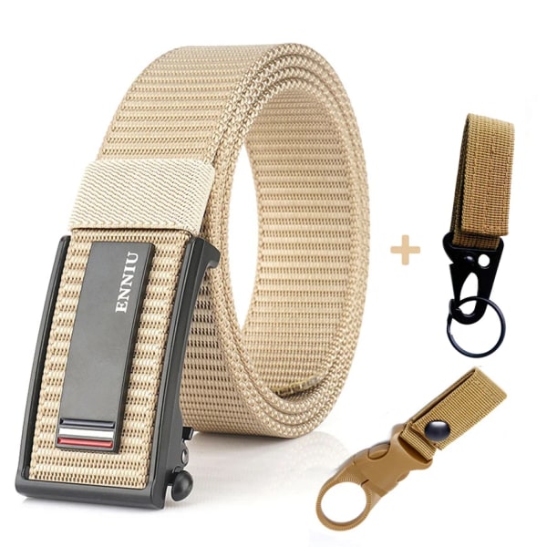 Nytt mode herrbälte Toppkvalitet Bekväma nylon för män Metall Automatiskt spänne Ung Canvas Taktisk designerbälte Khaki Belt A Match 120cm Adjustable