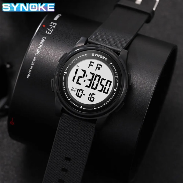 SYNOKE Men Utomhussport Multifunktionell Vattentät Tunn Design Storskärm Display Lysande LED Digital För Män Mode Black movement