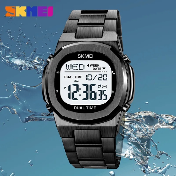 SKMEI Original Märke Digitala Sportklockor Herr Countdown Timer Chrono Alarm Bakljus Armbandsur Vattentät Klocka reloj hombre silver-white