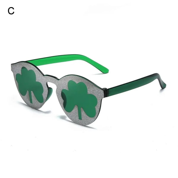 Solglasögon St. Patrick's Day Green Four Leaf Clover Glasögon Leprechaun Dräktglasögon Irish Shamrock Solglasögon C