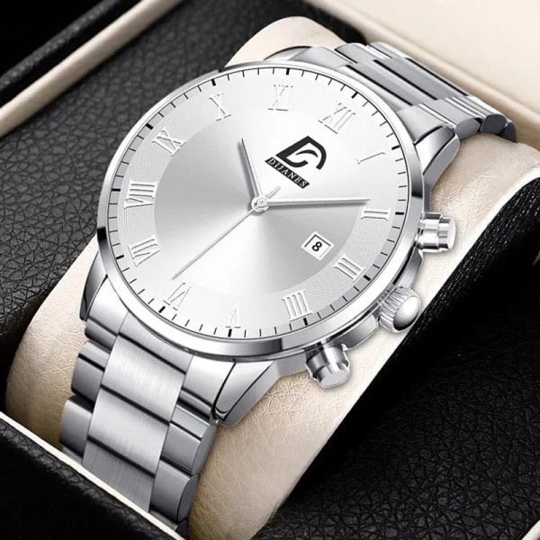 2022 Mode Herr Guld Klockor i rostfritt stål Lyx Minimalistisk Quartz Armbandsur Herr Business Casual Watch relogio masculino Leather Silver White