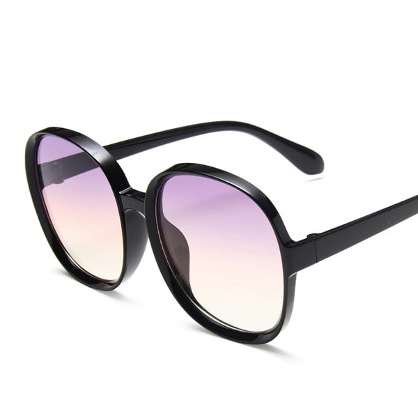 Nya solglasögon med rund båge Kvinnor Retro märkesdesigner Brun Svart Överdimensionerade Dam Solglasögon Kvinnligt mode Utomhuskörning 2-Black-Purple As Picture