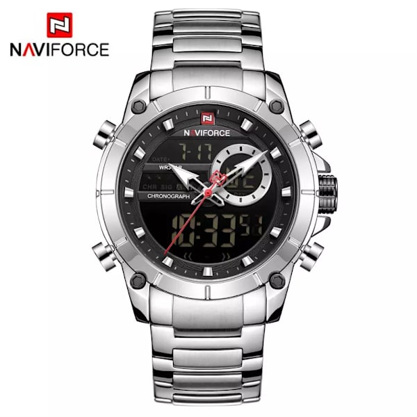 NAVIFORCE Luxury Original Watch för män Kvartsstål Vattentät Dual Display Modeklockor Relogio Masculino 9163 SB