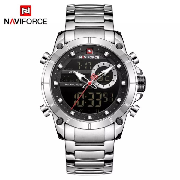 NAVIFORCE Top Luxury Original Watch för män Kvartsstål Vattentät Dual Display Militärklockor Relogio Masculino SB