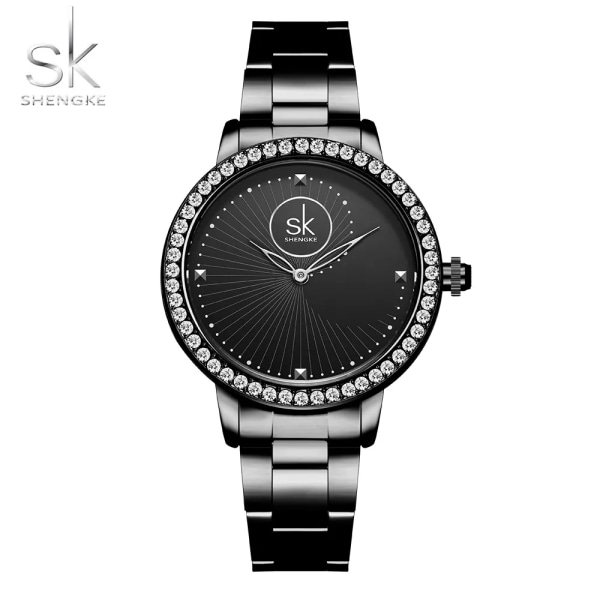 Shengke Rose Gold Relogio Feminino Japansk watch för kvinnor Crystal Luxury Black Watch med 6 månader 11K0111L02SK