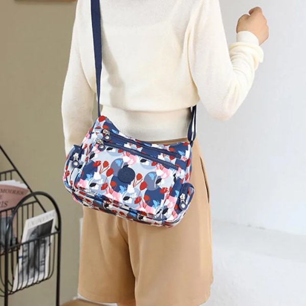 Lantlig stil tyg Crossbody Dam Casual Axelväska Nylon Vattentät Handväska Daglig eller Dam Shopping Rese Messengerbag A-Black