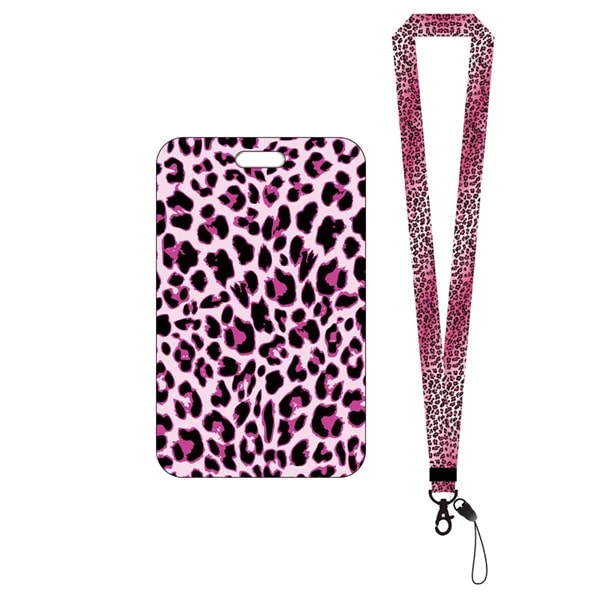 Mode print flickor visitkort student campus kort hängande hals väska Korthållare Lanyard ID-kort case Leopard card holder(.1453)