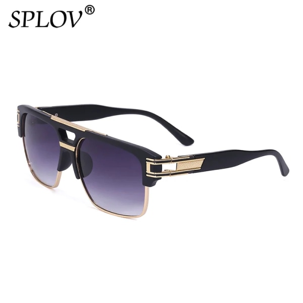 Trendiga Lyx Herr Solglasögon Fyrkantig Stor Båg Spegel Gradient Klar Lins Metallskärmar Anti Blue Light Oculos De Sol UV400 SandBlack GGrey As the picture
