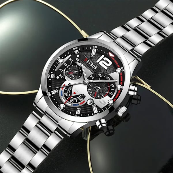 Lyx Herrklockor Herr Guld Armband Rostfritt Stål Kvarts Watch För Herr Business Luminous Clock relogio masculino As Shown 4