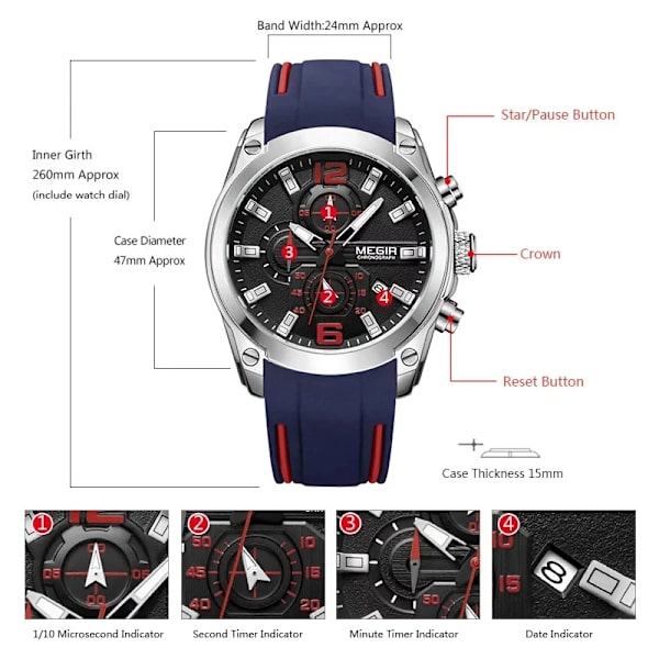 MEGIR Sport Chronograph Quartz klockor Blue