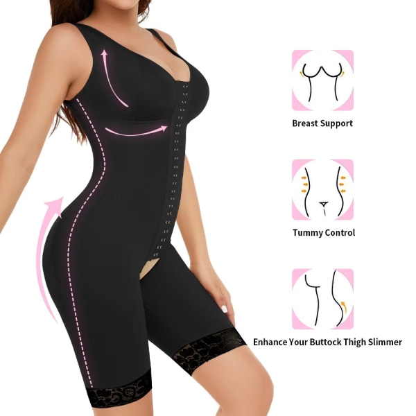 Damkorsett Andas Shapewear Body Shaping Jumpsuit Dragkedja Öppen gren Midja Rumpan Lyftande Bodysuits i stor storlek S