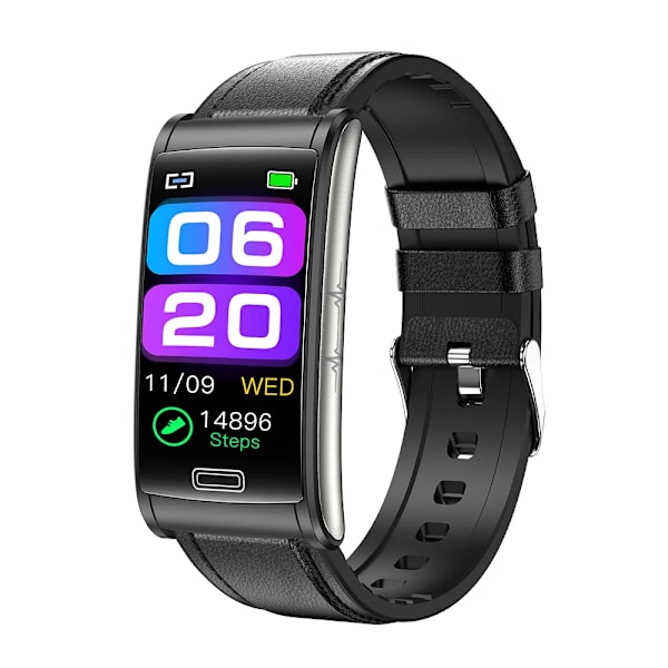 E600 EKG Smart Watch Herr Icke-invasiv Blodsocker Puls Blodtrycksmätare Sportsteg Smartwatch Dam Android black leather