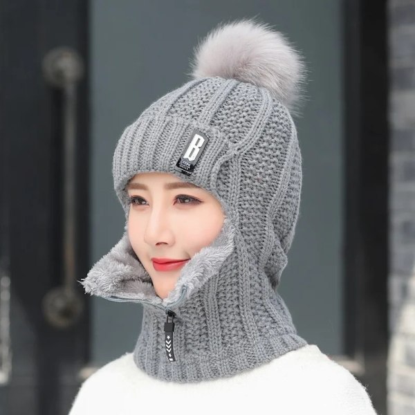 Dam Knittad Hatt Skidhatt Set Vindtät Vinter Utomhus Stickad Tjock Siamese Halsduk Krage Varm Håll Ansiktet Varmare Beanies Hatt Red