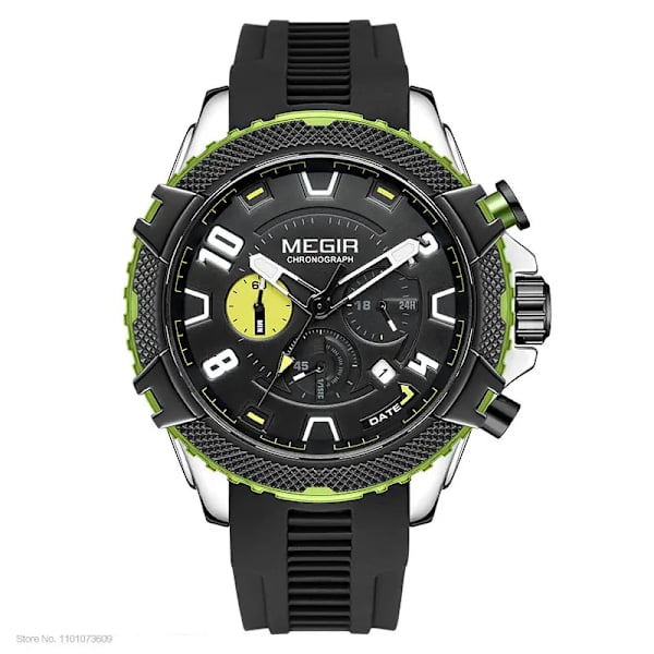 MEGIR Watch för män Orange silikonrem Sport Chronograph Quartz Armbandsur med datum 24-timmarsdisplay 3atm Vattentät Black Green
