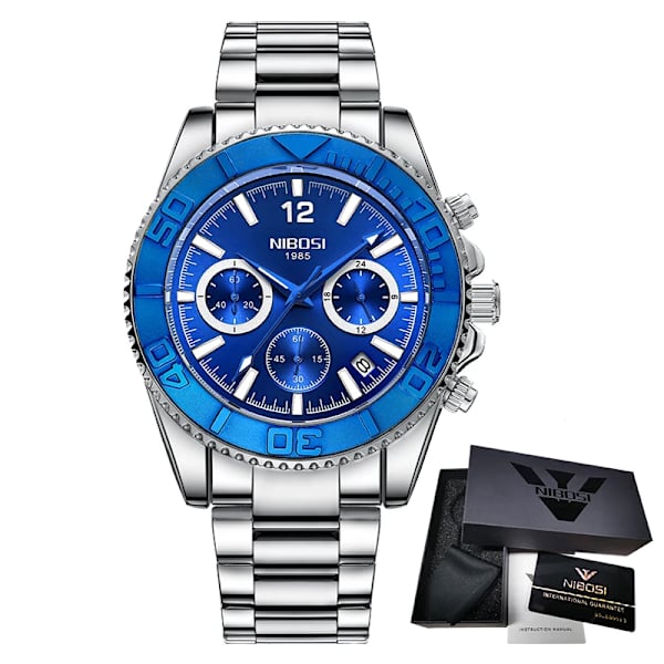 NIBOSI Casual Sport Herrklockor Chronograph Stainless Diver Watch Armbandsur Big Dial Quartz Clock Luminous Relogio Masculino D