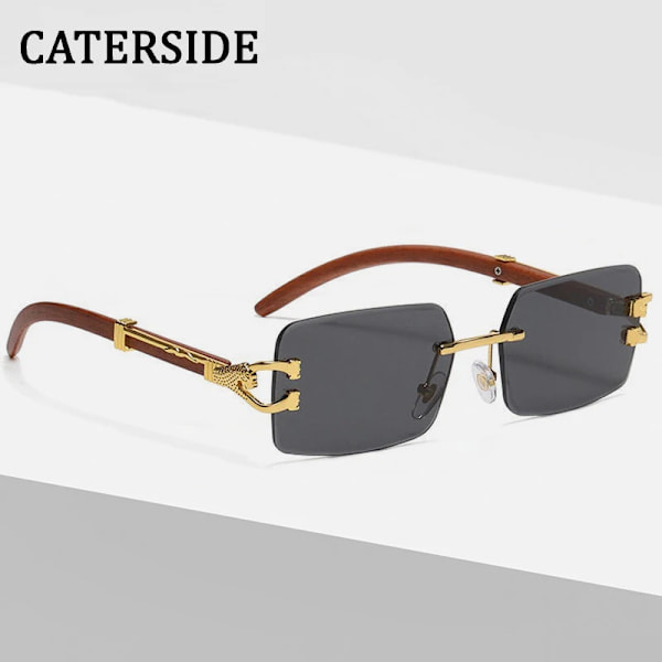 CATERSIDE rektangel utan båge solglasögon män Ny fyrkantig diamant leopard dekorera glasögon gradient grön blå färg solglasögon A05 Gold Brown As Photos Showing