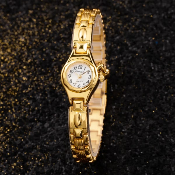Damarmbandsur Guldarmband liten urtavla Elegant watch med hjärthänge Watch i rostfritt stål för kvinnor Gold 3