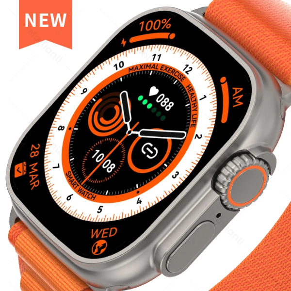 Watch 8 Smart Watch Ultra Herr Dam Smartwatch 2 tums HD-skärm Trådlös laddning Bluetooth Samtal Puls Sömnmätare Orange