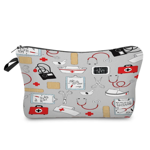 Sjuksköterska Blommig printed stil Kosmetisk väska Kvinnor Nödvändig sminkväska Linne Dragkedja Resor Toalettartiklar Organizer Väska Case C
