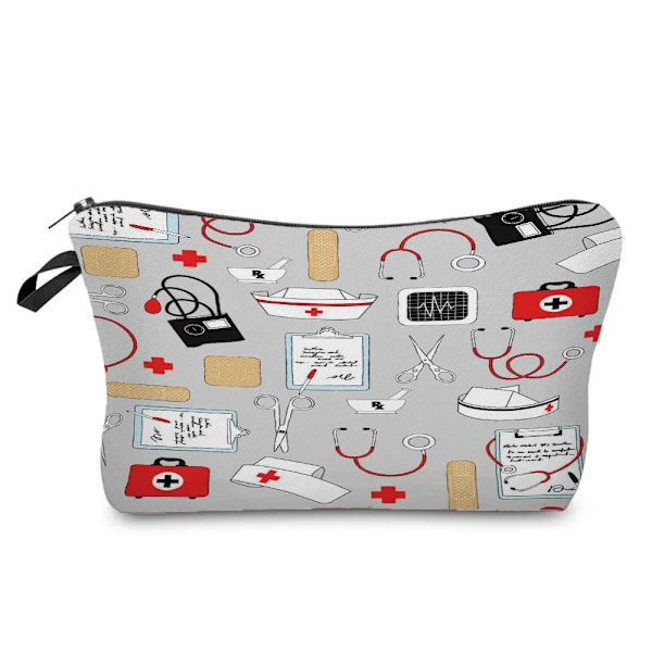 Sjuksköterska Blommig printed stil Kosmetisk väska Kvinnor Nödvändig sminkväska Linne Dragkedja Resor Toalettartiklar Organizer Väska Case H