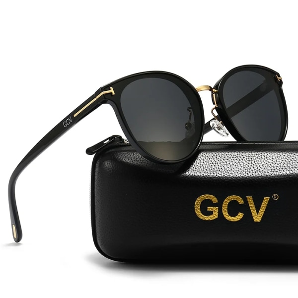 GCV Polarized Lady Solglasögon Cat Eye Mode Solglasögon Lyx Kvinna Kvinnligt Märke Ultralätt Båge Turism Fest Leisu BLACK BLACK Polarized