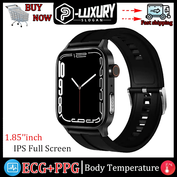 Ny icke-invasiv watch för blodsocker Män Röstringning Armbandsur Kroppstemperatur Stresstest EKG+PPG NFC Smartklocka Black