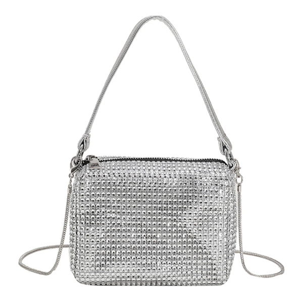 Mode Rhinestones Evening Clutch-väska för kvinnor Glänsande middagsfest Bröllopsväska Handväska Designer Kvinnlig underarmsaxelväska Silver 15X12CM